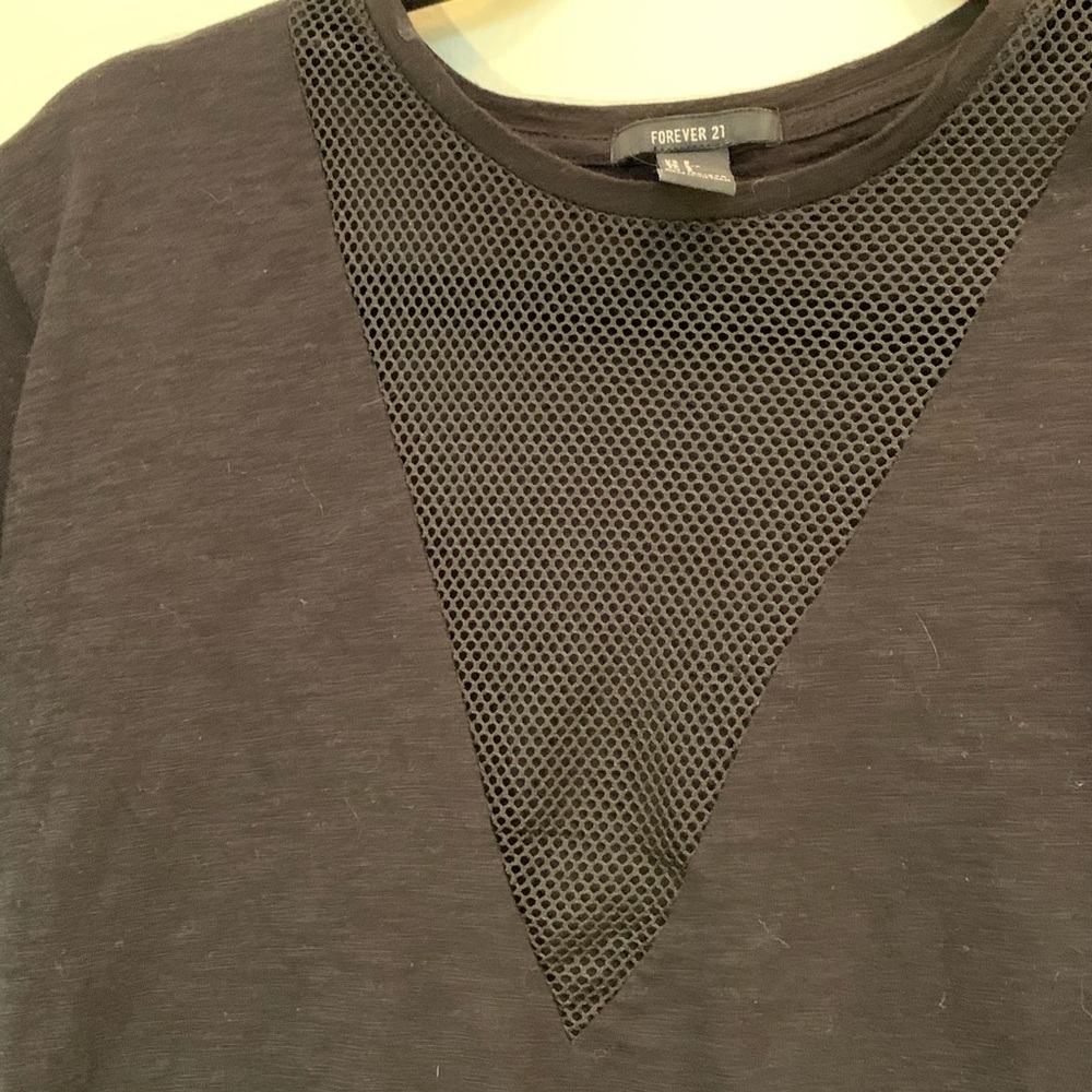 Fishnet Mesh Front Panel Black Tee